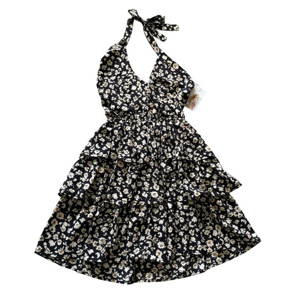 Prettygarden Dresses & Skirts - Prettygarden Womens Black Floral Halter Tiered Ruffle Dress M Cottagecore Party